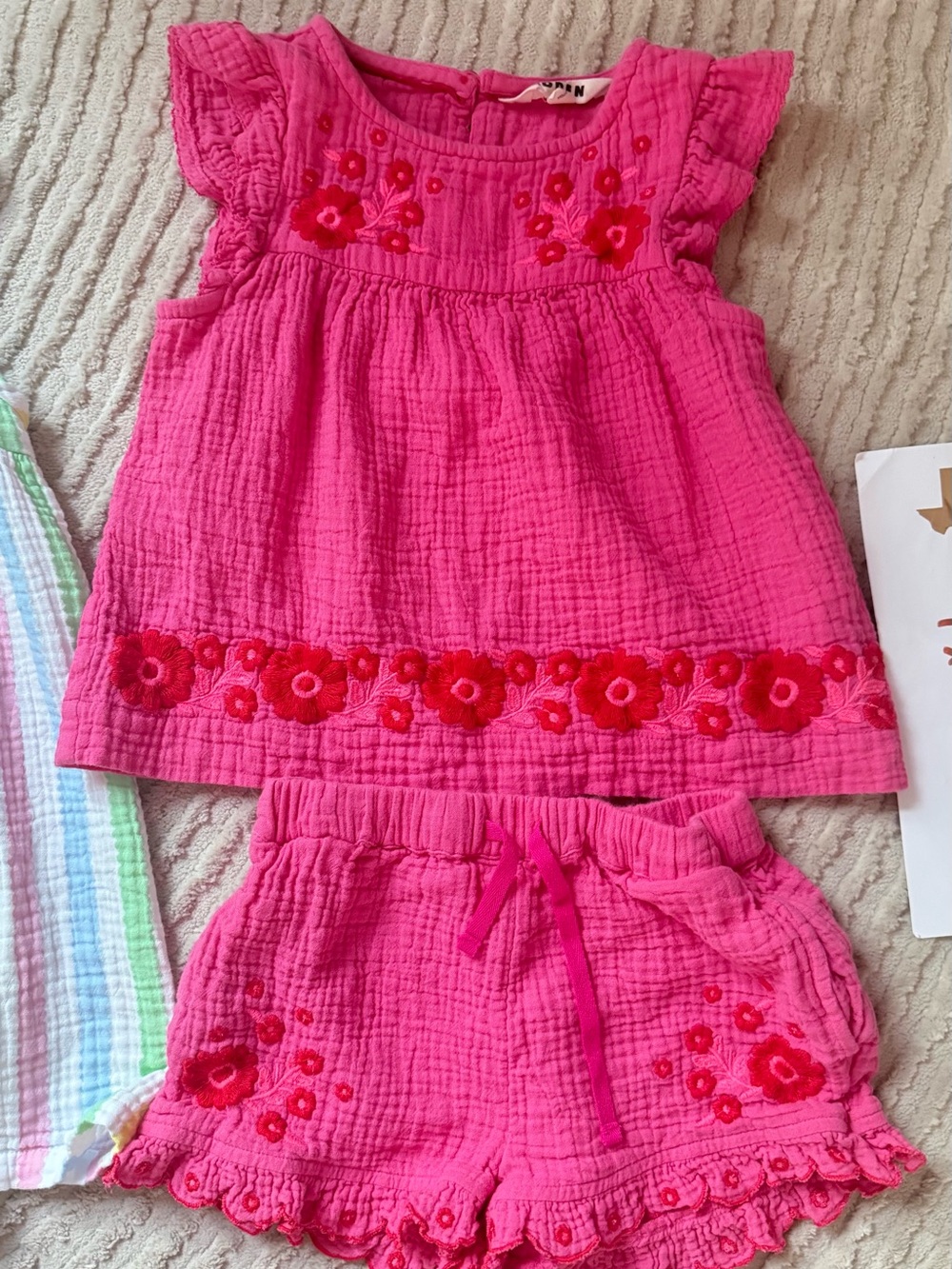 Mini Boden Bright Pink Embroidered Tank & Shorts Set 4-5T